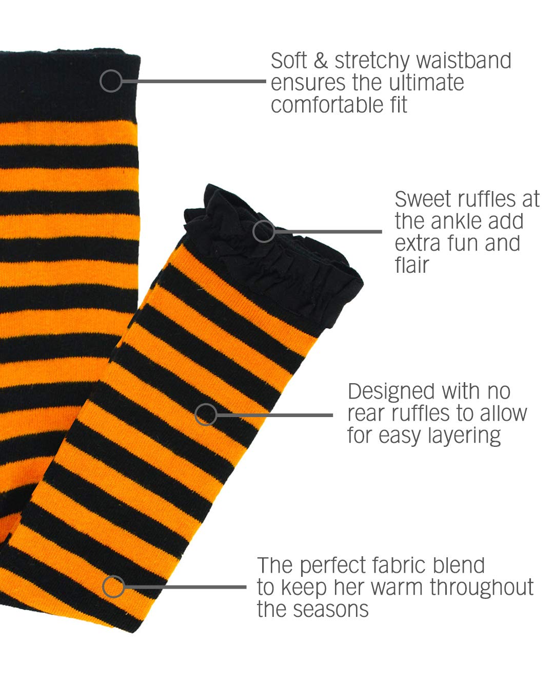 Rufflebutts Girls Footless Ruffle Tights - Orange/Black Stripe - 6-12M