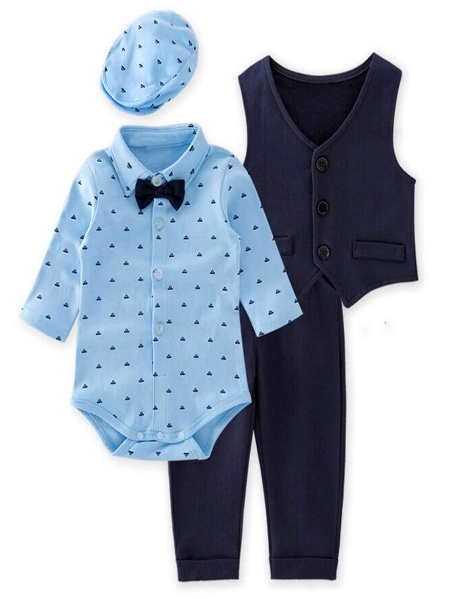 Bilo Store Infant Toddler Baby Boys Gentlemen 4-Piece Tuxedo Suit Formal Wear Outfit Black Blue