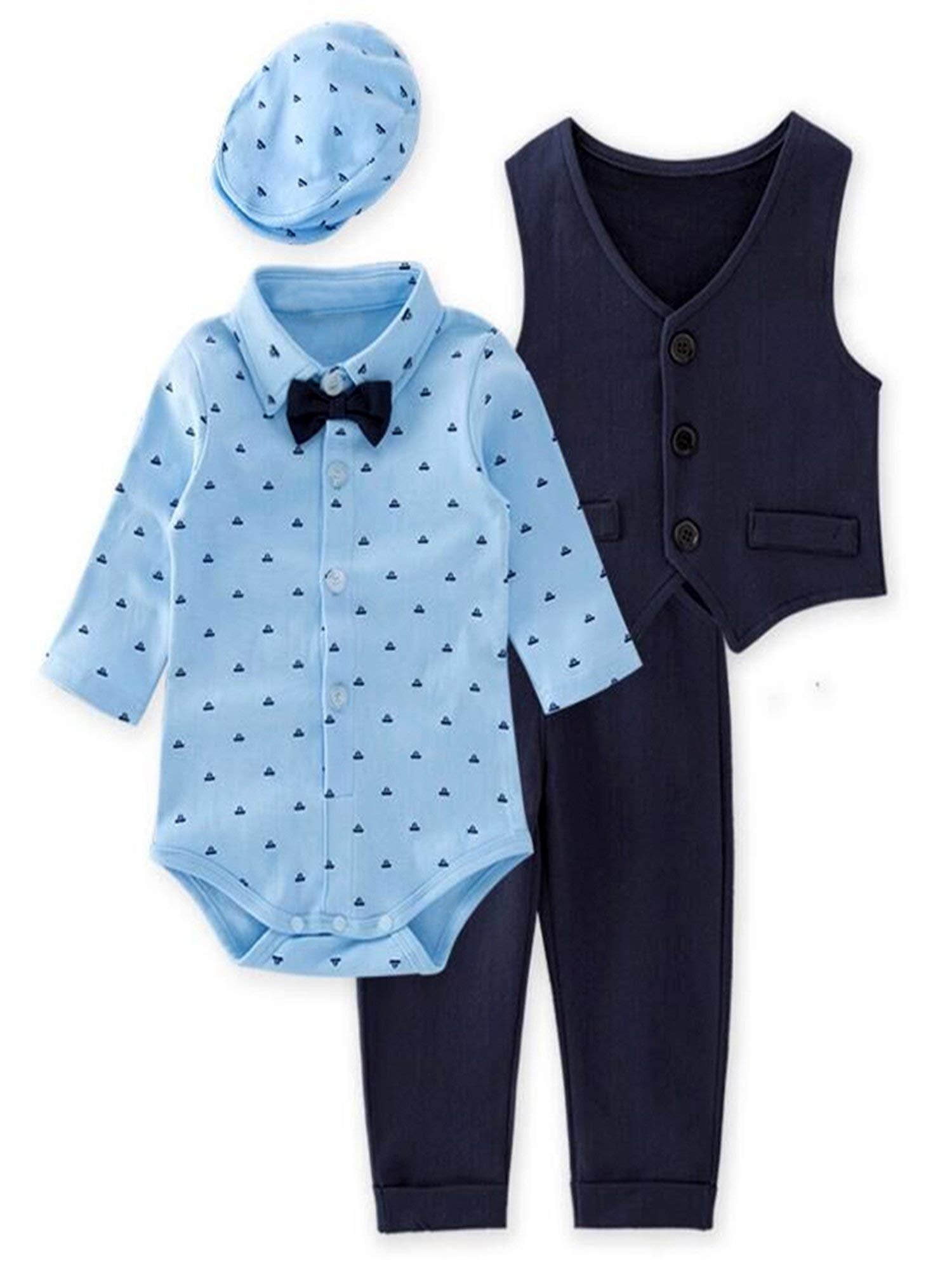 Bilo Store Infant Toddler Baby Boys Gentlemen 4-Piece Tuxedo Suit Formal Wear Outfit Black Blue