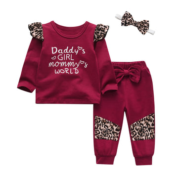 3Pcs Baby Girl Clothes Daddy 'S Girl Mommy 'S World Long Sleeve Letter Tops Casual Pants And Headband Outfit Set (3-6 Months)