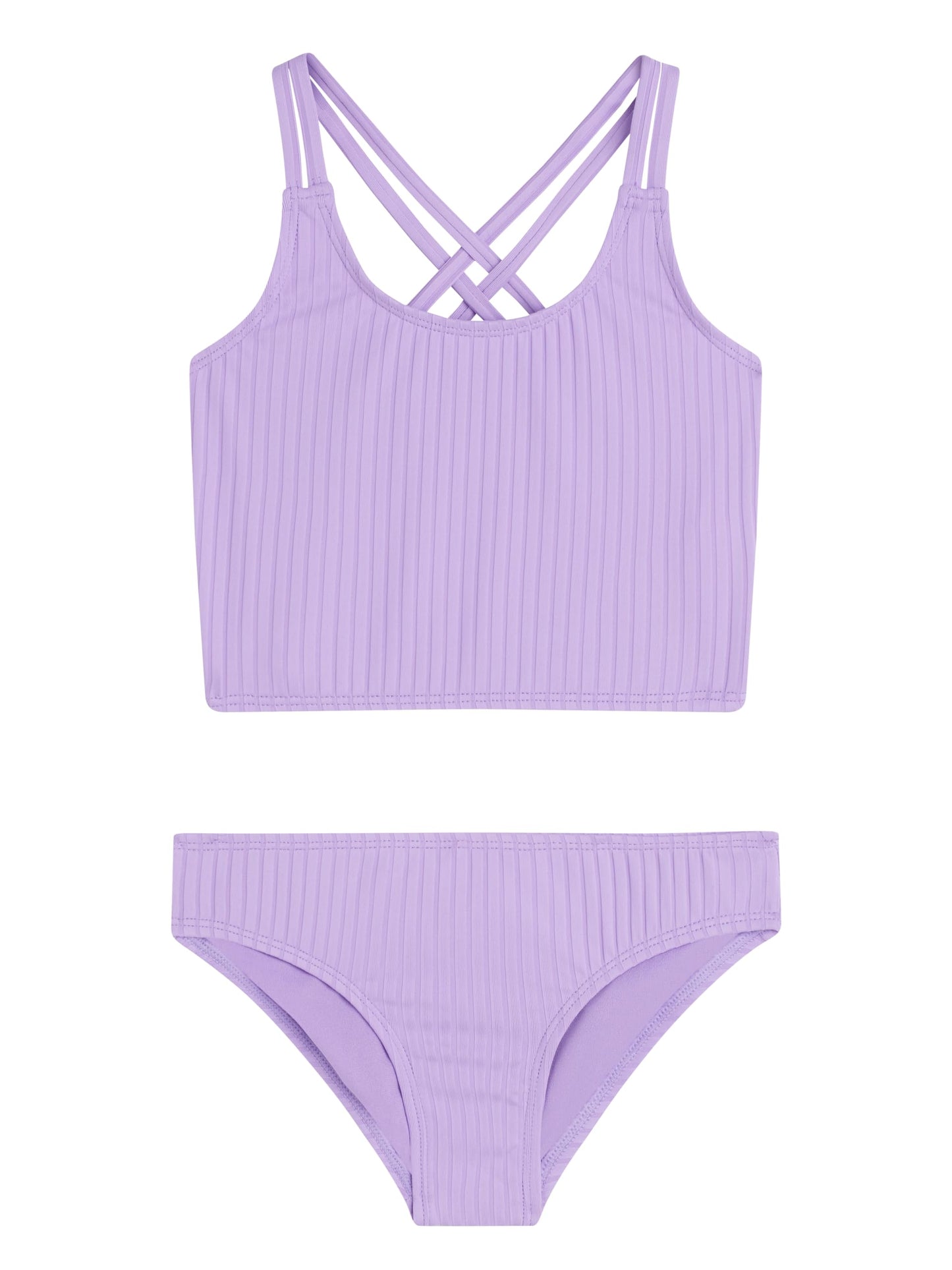 Kanu Surf Girls' Waverly Upf 50 Beach Sport Criss-Cross Tankini, Drop Needle Solid Lavender