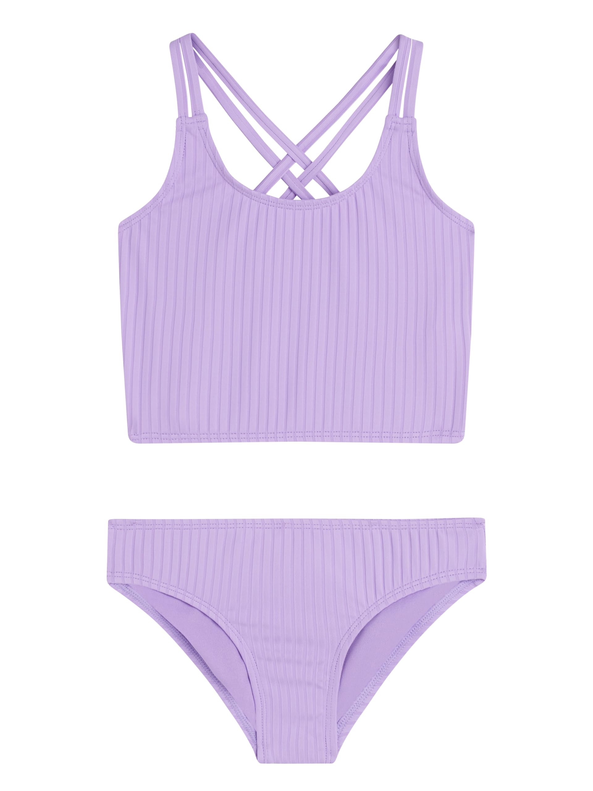 Kanu Surf Girls' Waverly Upf 50 Beach Sport Criss-Cross Tankini, Drop Needle Solid Lavender