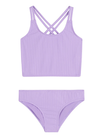 Kanu Surf Girls' Waverly Upf 50 Beach Sport Criss-Cross Tankini, Drop Needle Solid Lavender