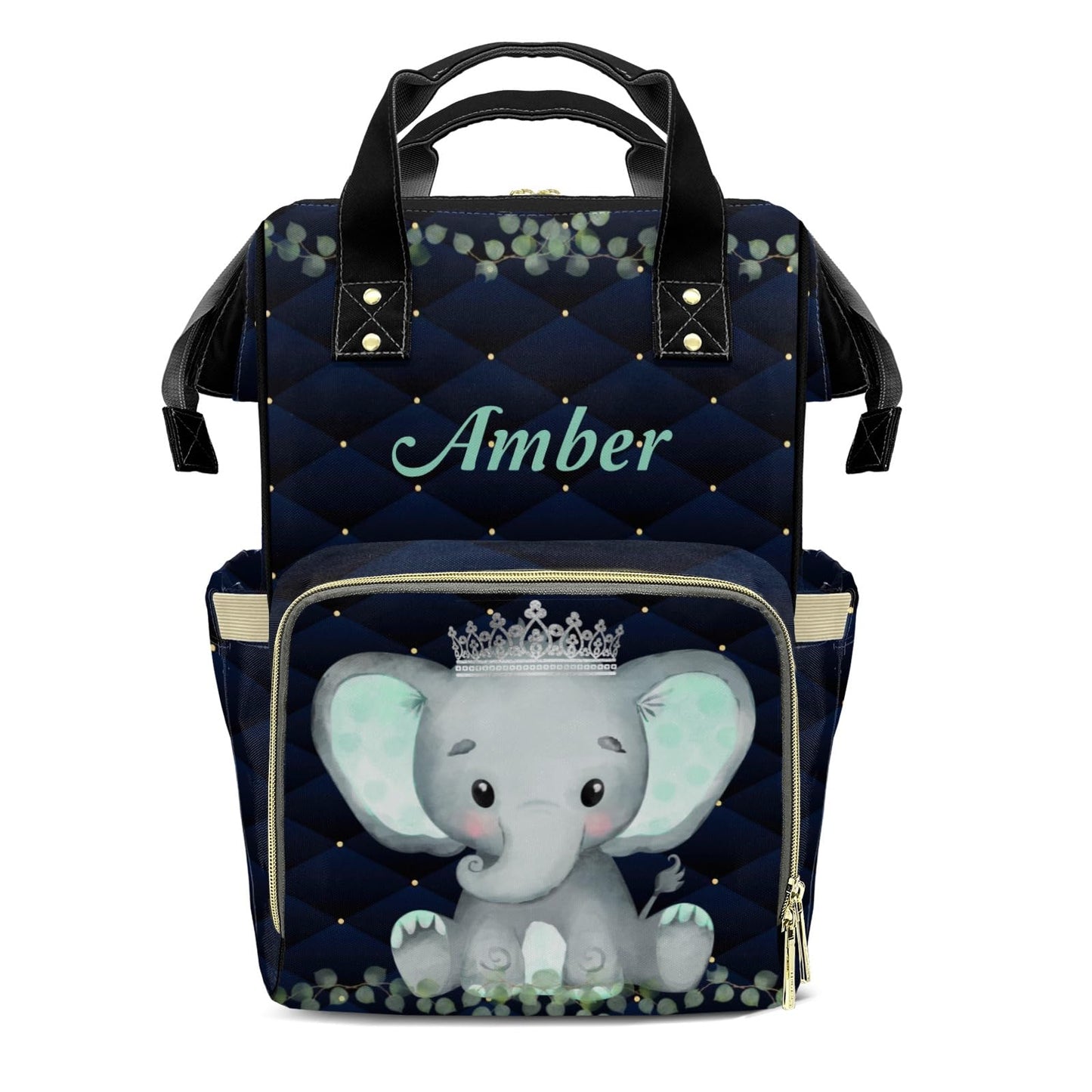 XOZOTY Cute Elephant Leaf Diaper Bags Backpack with Name Personalized Baby Bag Nursing Nappy Bag Travel Tote Bag Gifts