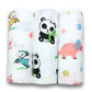 Momly U Cotton Baby Swaddle Set | Pack of 3 | Size100cm x 100cm Deer Panda Dinosaur Printed on White | 018 Month+ | Printed Mu