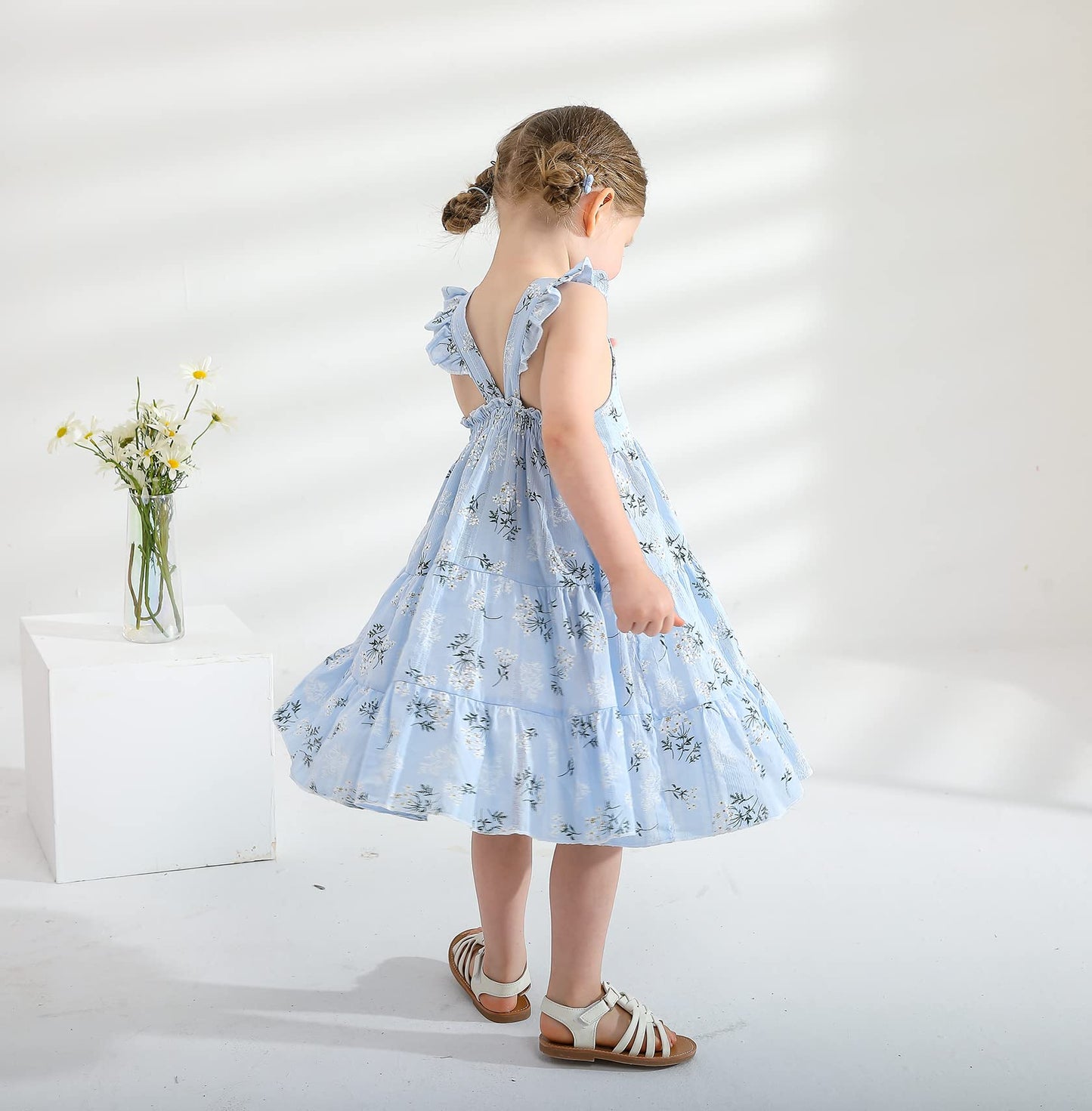 Younger Tree Toddler Girls Outfits Floral Flutter Sleeve Princess Dress Summer Clothes Line Skirts For Girls(12-18 Months,Blue F