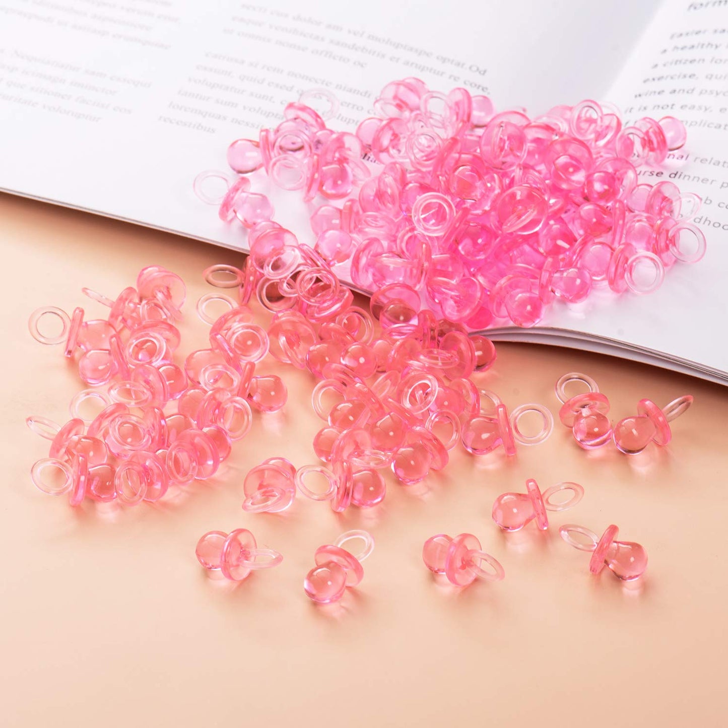 150 Mini Acrylic Pacifiers For Baby Shower Game, 0.86 Inch Bulk Chupones Para Gender Reveal Party Favors Table Decoration (Pink)
