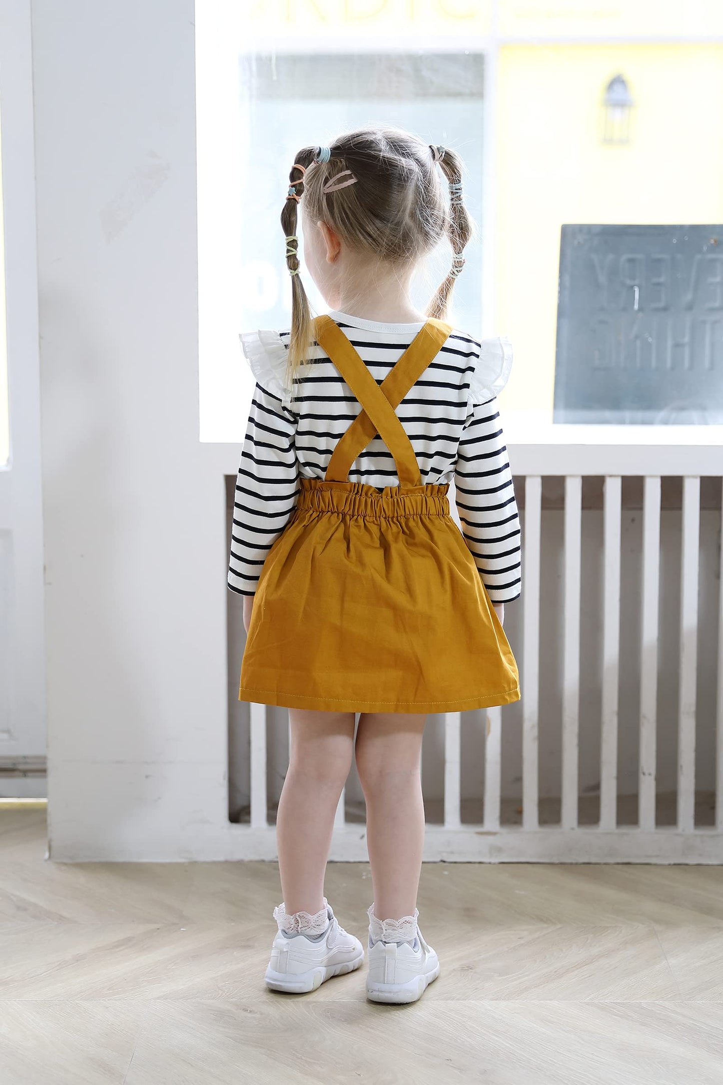 Younger Star Toddler Baby Girl Fall Outfits Long Sleeve T-Shirt Top Suspender Skirt Overalls Toddler Girls Clothing Sets(2-3T,Ye