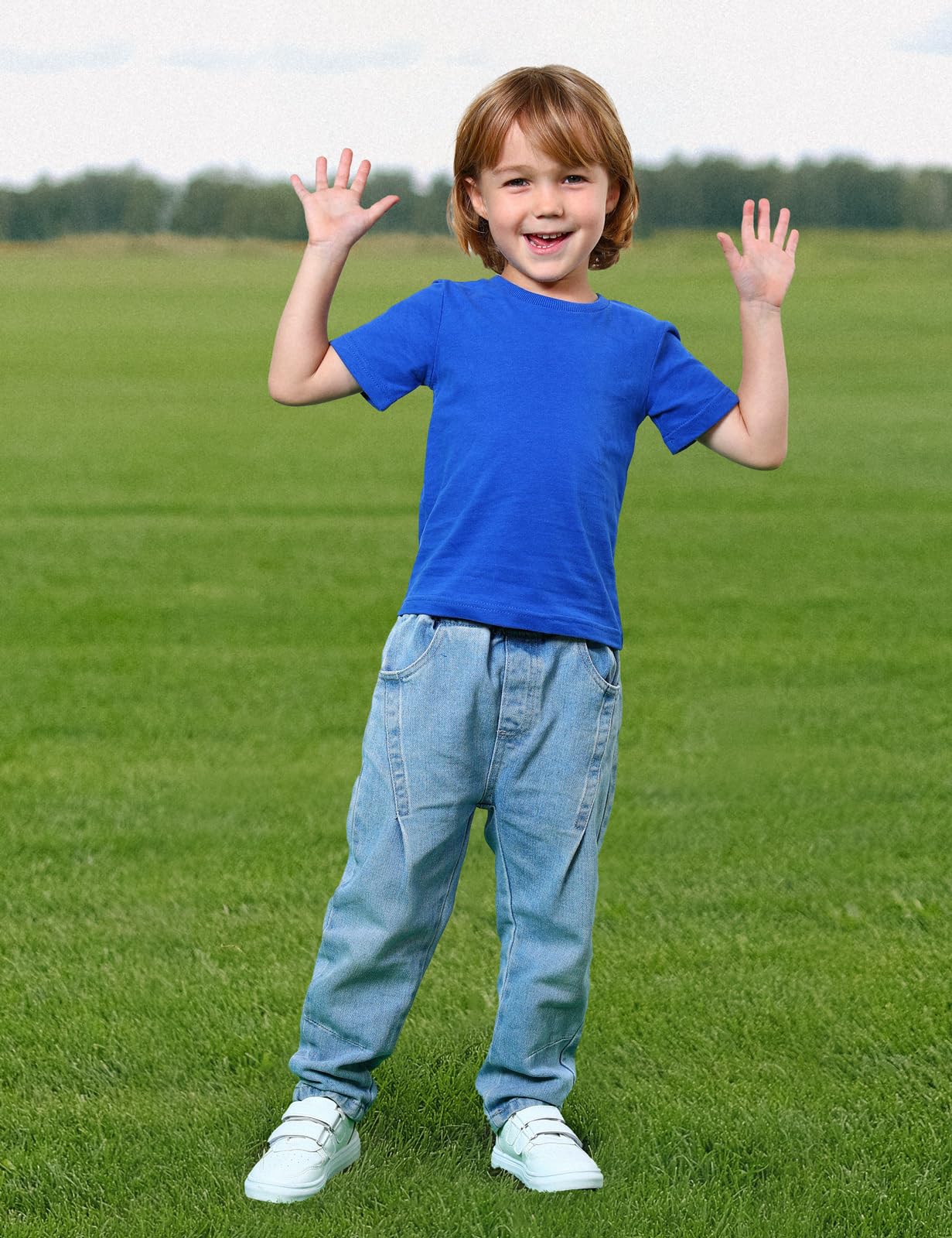 Cosland Boys Blue T Shirts Kids Plain Tops, Medium