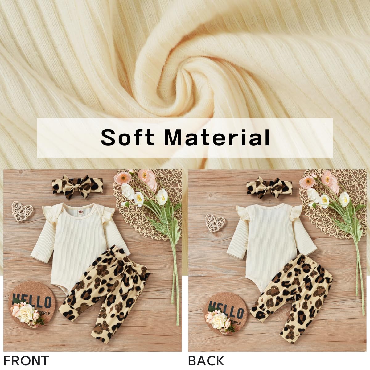 Infant Baby Girls Clothes Ribbed Bodysuit Leopard Cheetah Pants Set Fall Winter Outfits Apricot 6-12 Months