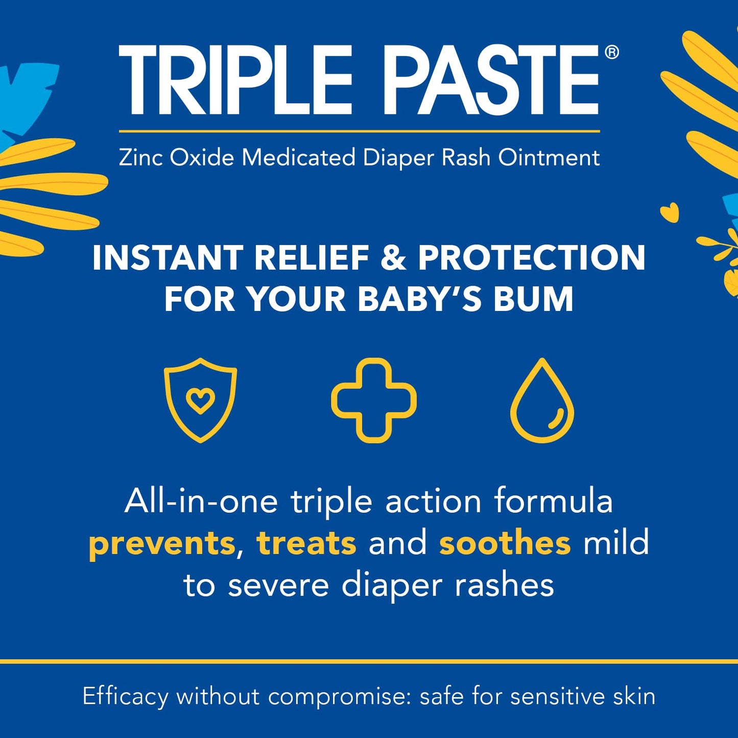 Triple Paste Diaper Rash Cream For Baby - 3 Oz Tube - Zinc Oxide Ointment Treats, Soothes And Prevents Diaper Rash - Hypoallerge