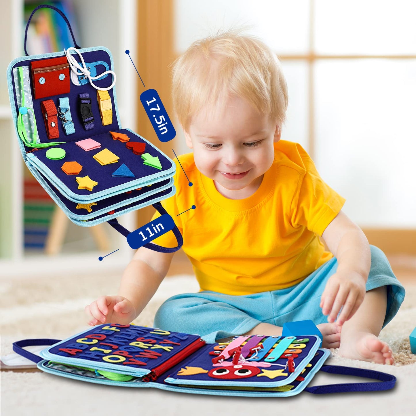 Esjay Toddler Busy Board Montessori Toys for 1 2 3 4 Year Old, Sensory Board with Buckles Educational Activities for Learning Fi