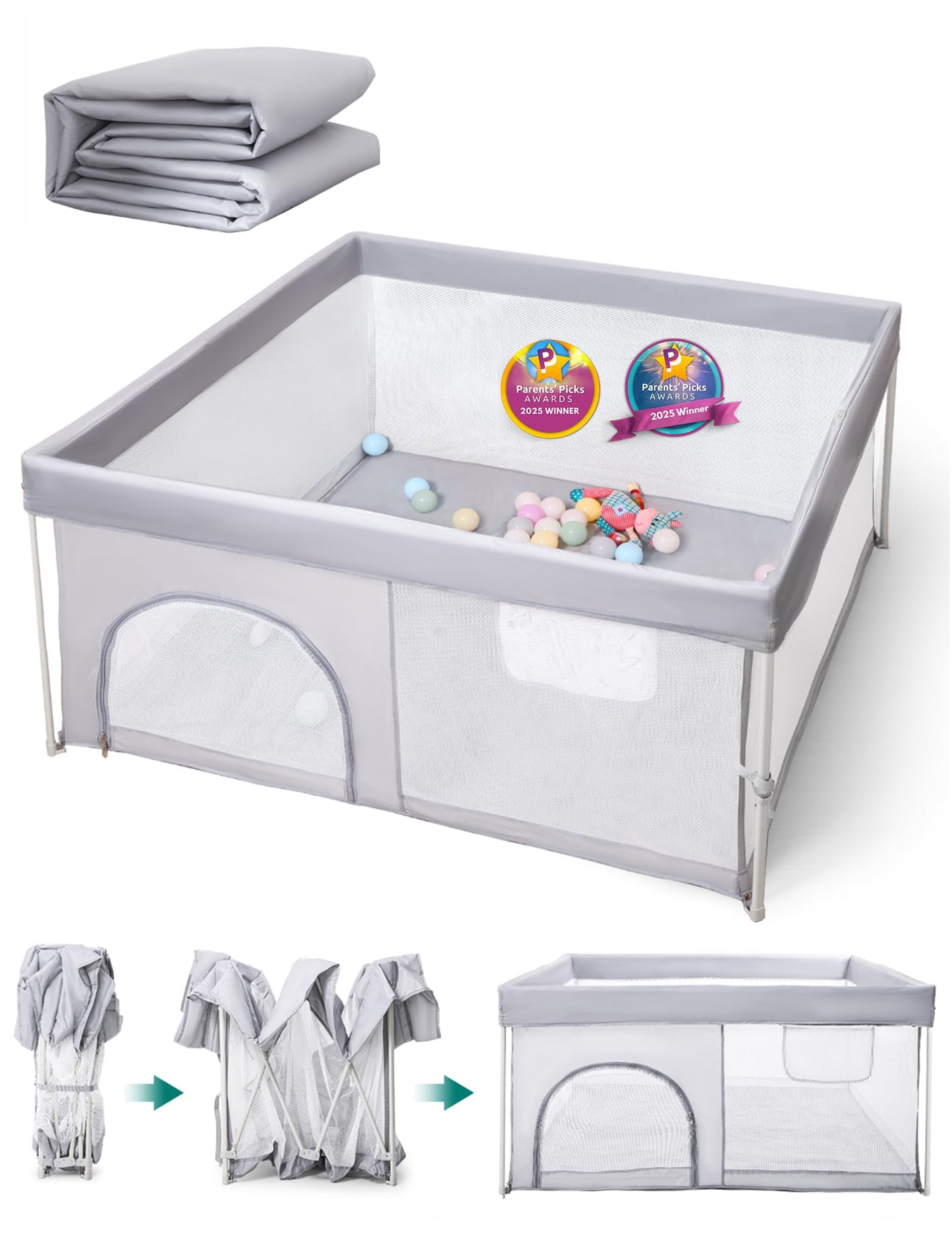 Babelio Foldable Baby Playpen With Mat, 50 '    50 ' Portable Playard For Babies And Toddlers, Parents ' Picks Awards Winner,