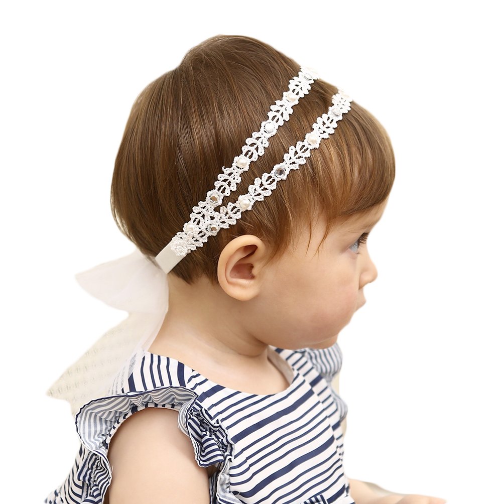 Danmy Baby Girl Super Elastic Headband,Cotton Lace Toddler Hair Band,Infant Soft Turban Hair Accessories Set
