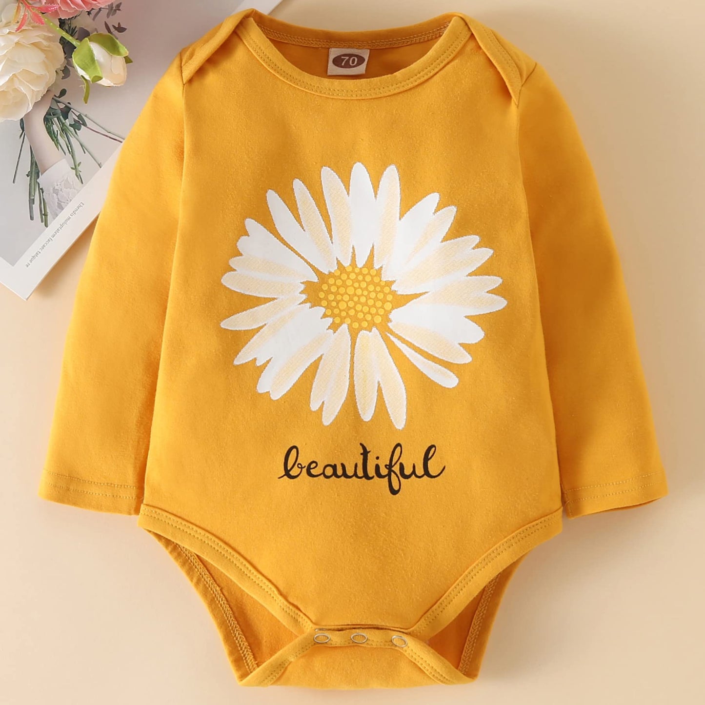 Fullfamous Baby Girl Clothes Gifts Outfits,Fall Winter Long Sleeve Romper And Pant Set Yellow Sunflower Newborn