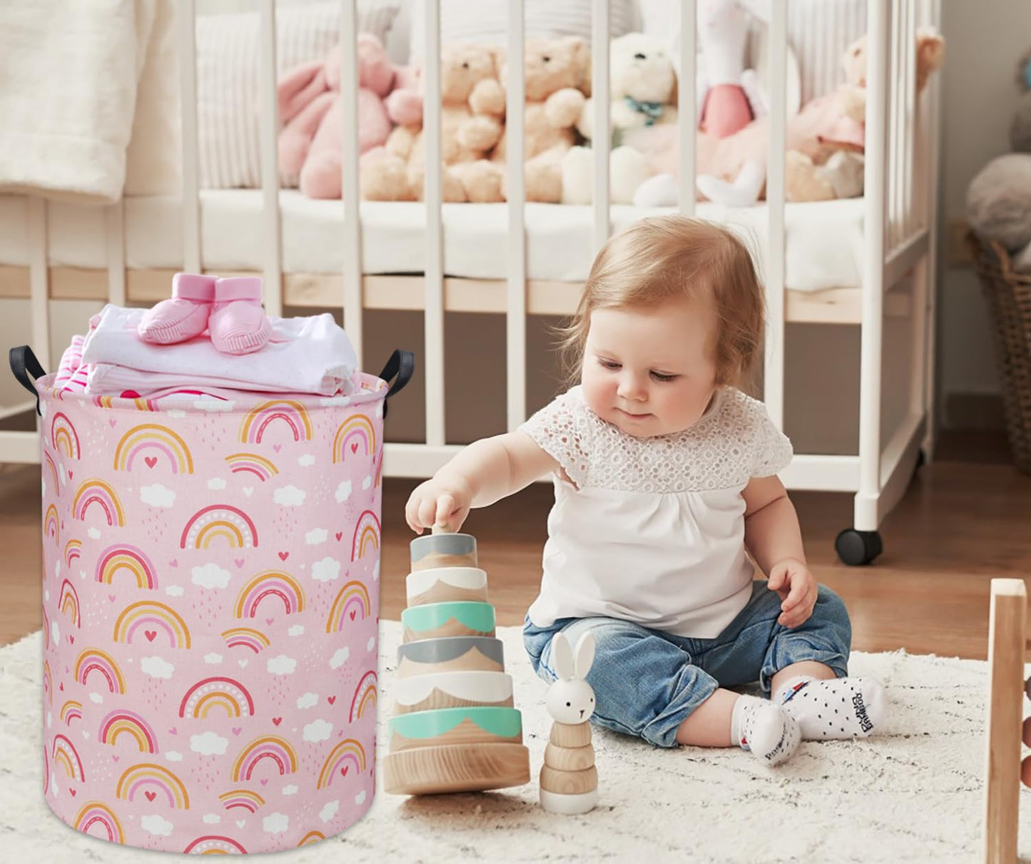 Tibaolover Rainbow Pink Baby Laundry Basket Baby Hamper Kids Hamper Basket Toy Storage Bin For Boys Room Decor Baby Nursery Hamp