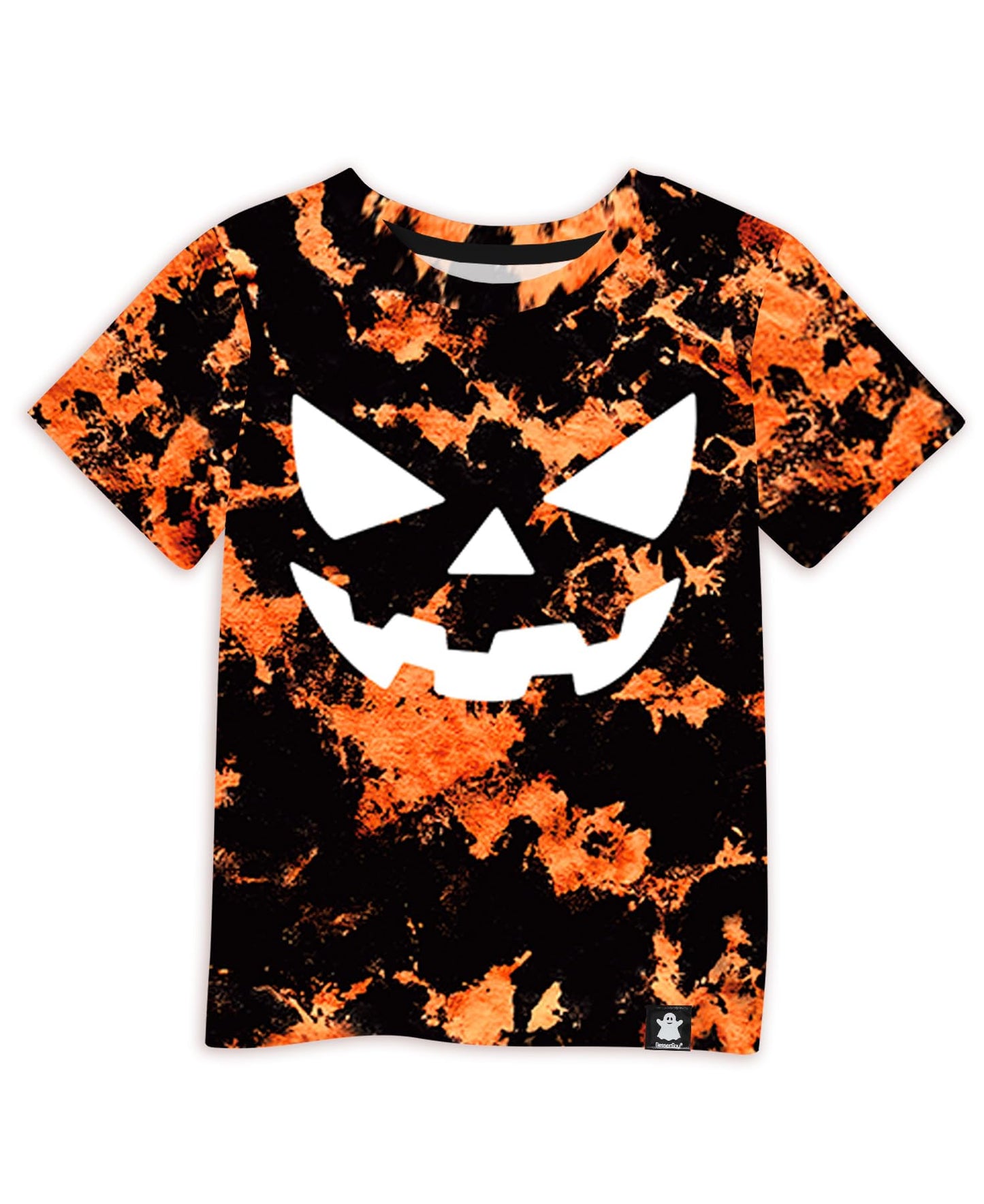Halloween Girls Orange Tie Dye Pumpkin Face Jack O' Lantern Tee Round Neck Funny Tshirt 12 Years