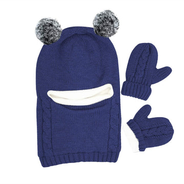 Baby Winter Hat Scarf Mitten Set, Unisex Infant Toddler Kids Hat Scarf (Navy, 2-5 Years)