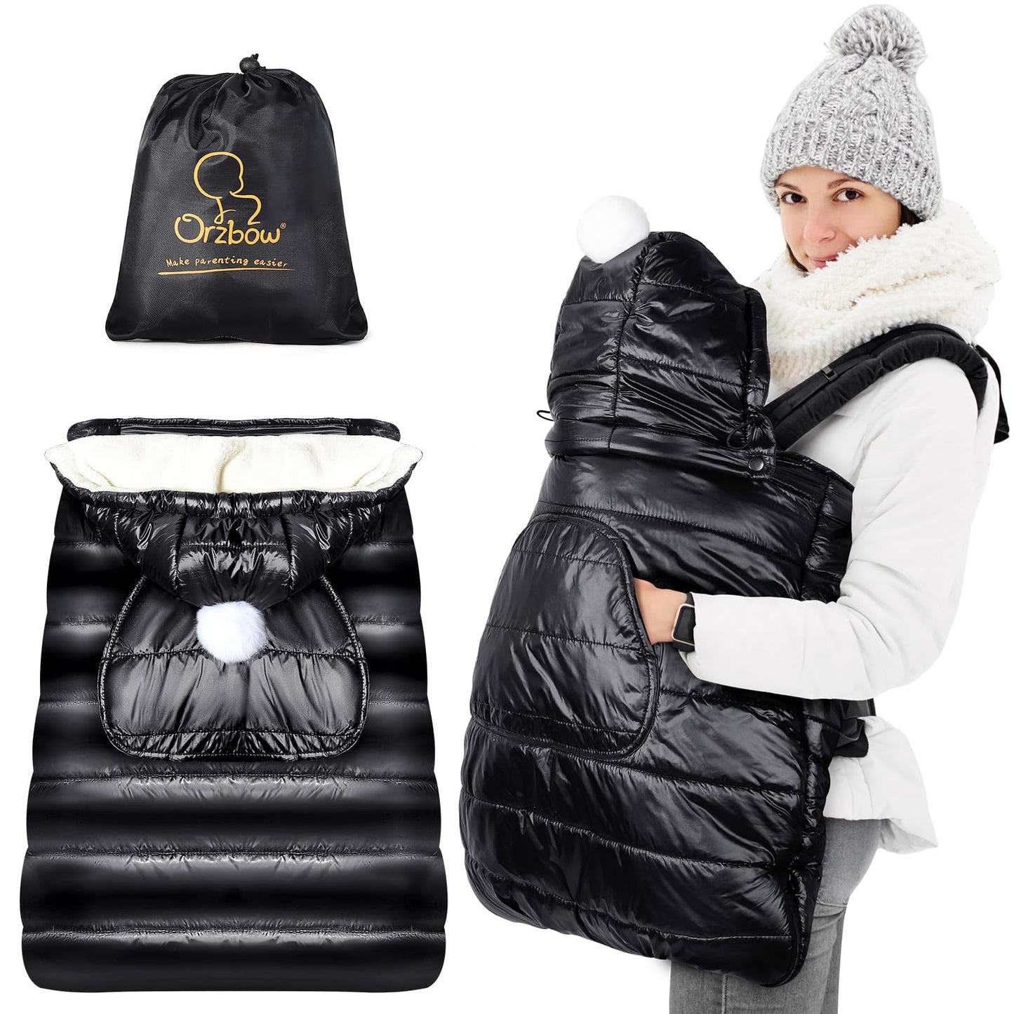 Orzbow Winter Baby Carrier Cover with Detachable Hood, Waterproof & Windproof, Universal for Carriers & Waist Stools, Baby Bunti