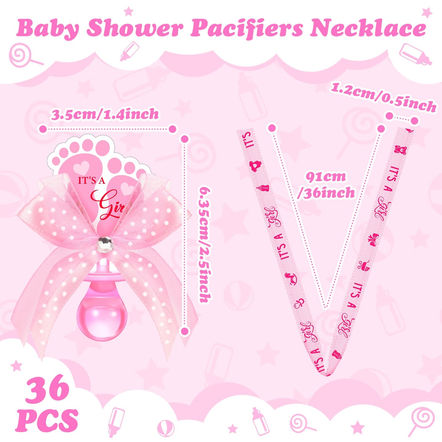 Xunyee 36 Pcs Baby Shower Necklace Gender Reveal Cute Feet Acrylic Pacifiers Necklaces For Baby Shower Funny Pacifiers Party Fav