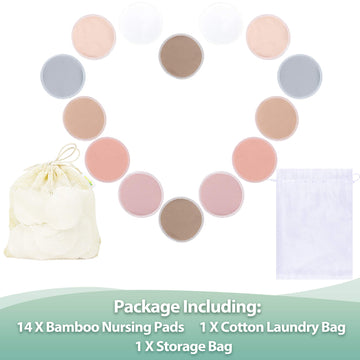 Wegreeco Nursing Breast Pads (14 Pack) + Laundry Bag & Travel Storage Bag, 4.7 Inch Option - Washable & Reusable Breastfeeding N