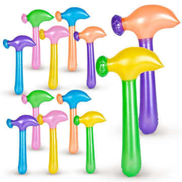 Playbees Multi-Colored Inflatable Hammer - 12 Pack - Assorted Neon Mallets - Perfect for Backdrops, Decor, School Activities, Fe