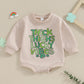 Newborn Baby Boy Girl St.Patrick'S Day Outfit Thick Thighs Lucky Vibes Print Bubble Sleeve Romper Oversized Sweatshirt (Beige, 6