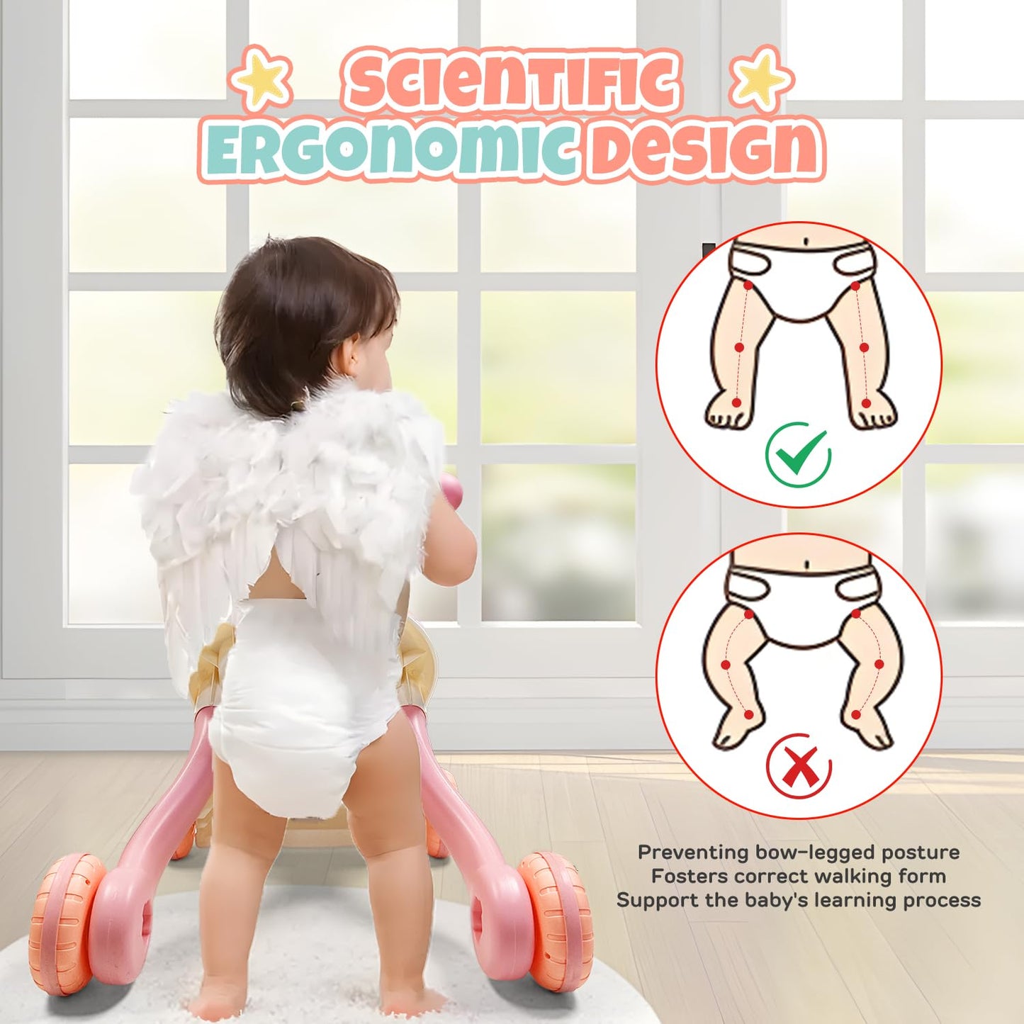 TOY Life 3 in 1 Baby Push Walker and Activity Center for Girl, Sit to Stand Walker for Babies 6-12 Months, Walking Toys with Mus