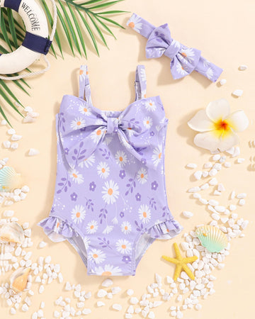 Mioglrie Toddler Baby 3T Swimsuit Girl 4T Bathing Suit Girls One Piece Swimwear Purple Floral Infant Summer Beach Swim Suit