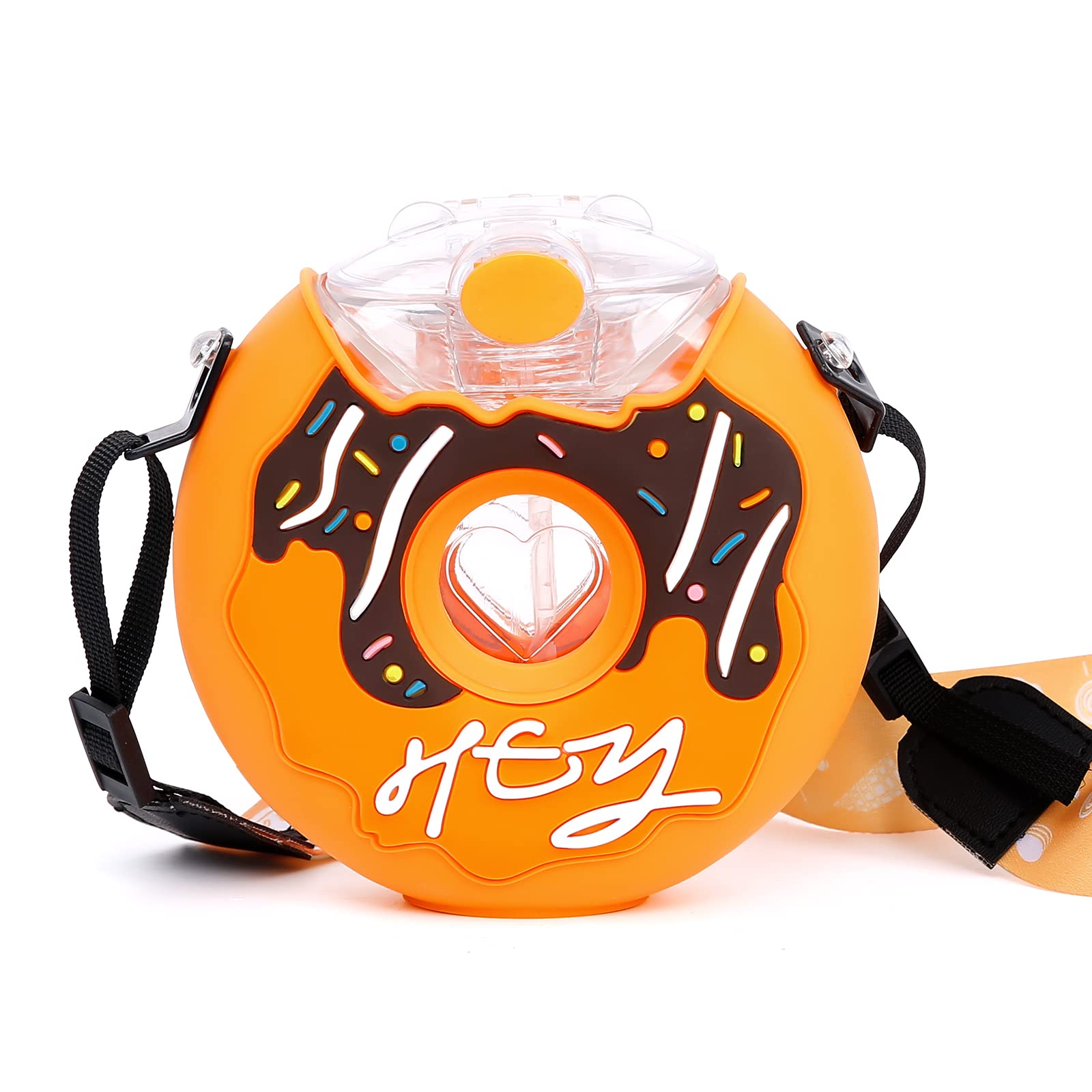 Pheenowl 13Oz Donut Water Bottle With Straw For Kids, Bpa Free & Leak Proof Sports Cup For Boys Toddler Drink Bottle With Should