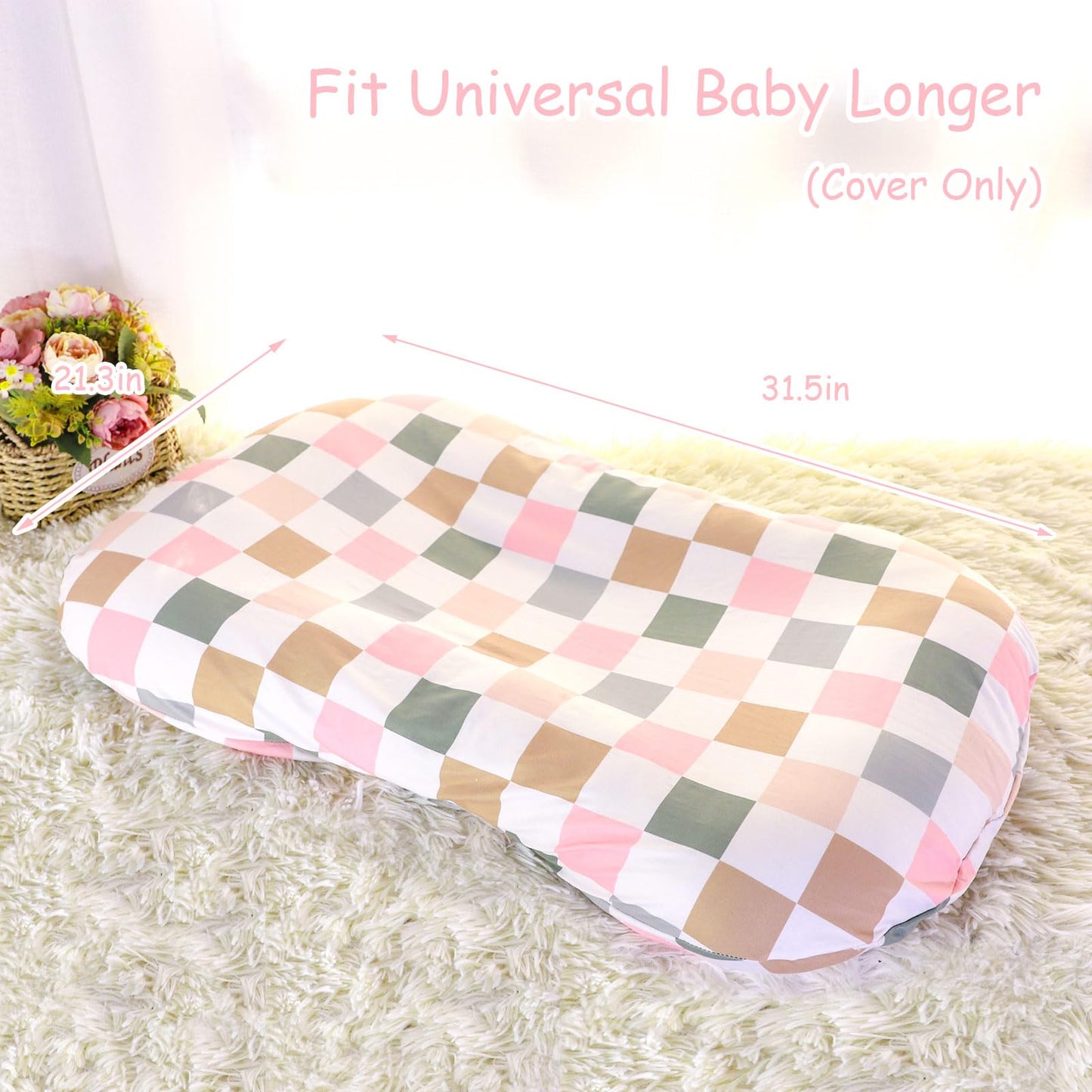 Dilimi Baby Lounger Cover For Boys And Girls, Removable Cover Ultra Soft Comfortable Lounger Slipcover, Colorful Checkerboard (L