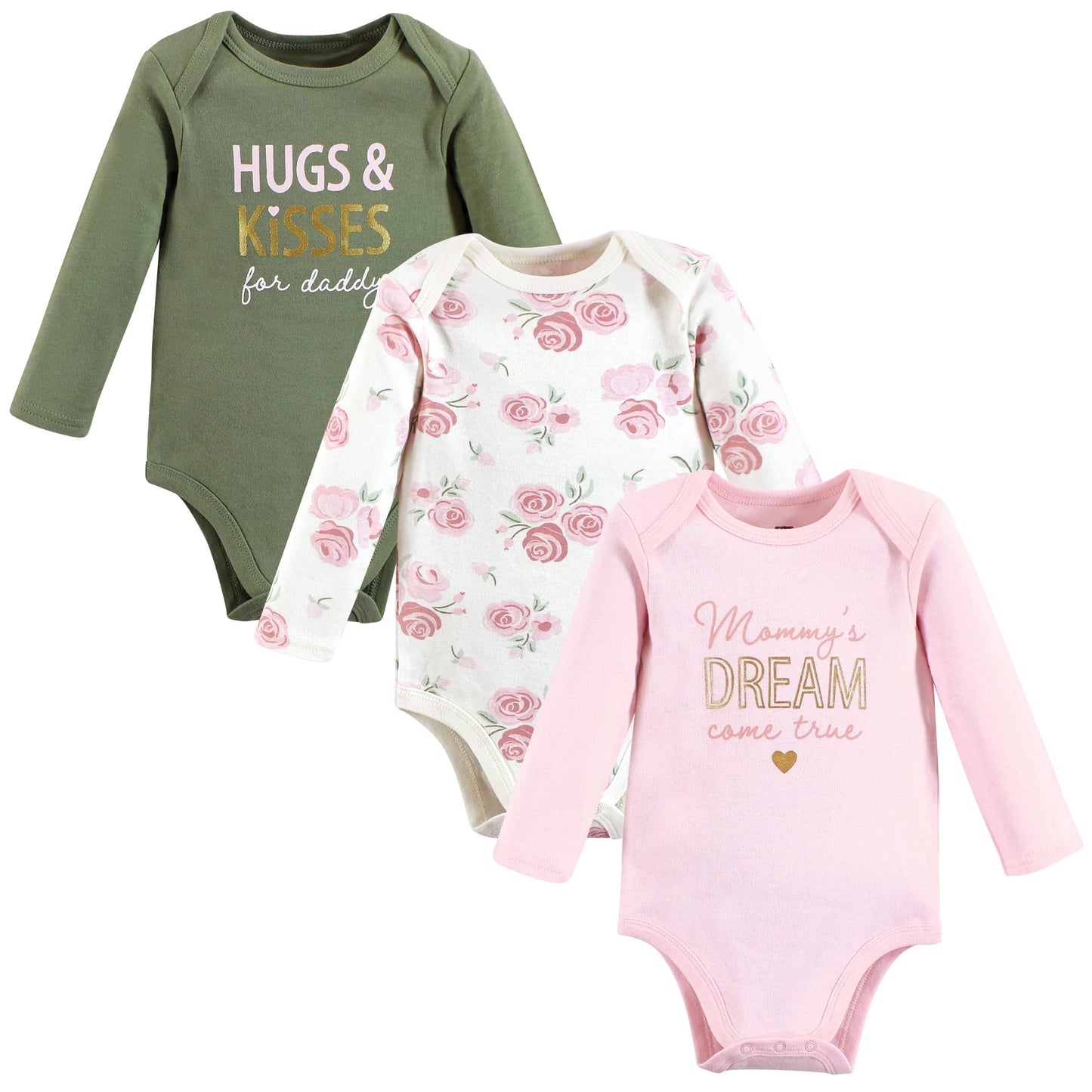 Hudson Baby Unisex Baby Cotton Long-Sleeve Bodysuits, Mom Dad Floral, 9-12 Months