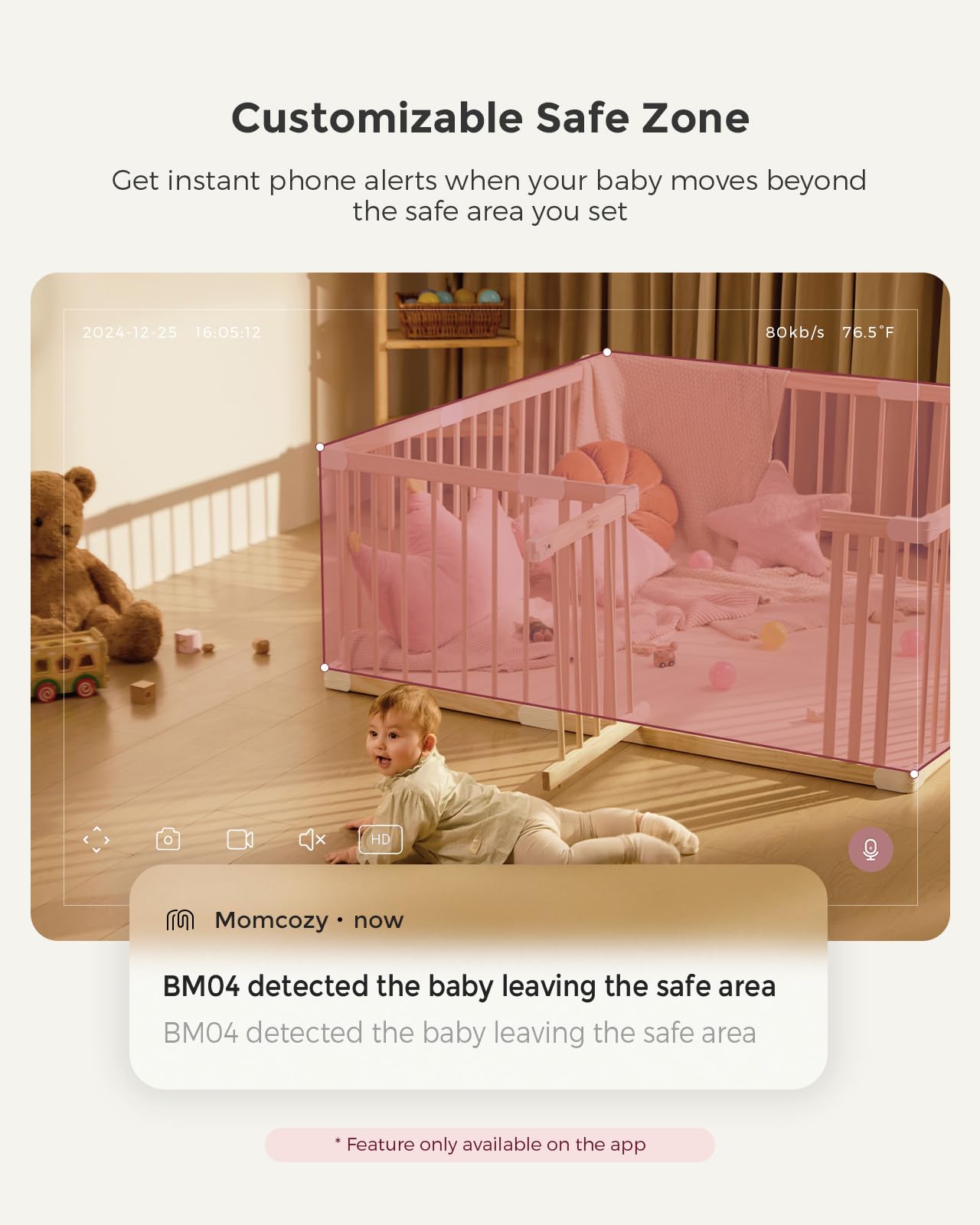Momcozy Smart Wifi Baby Monitor With Camera And Audio, 5' 1080P Screen With Wall Mount, Motion & Cry Detection, Safe Fence, Cle