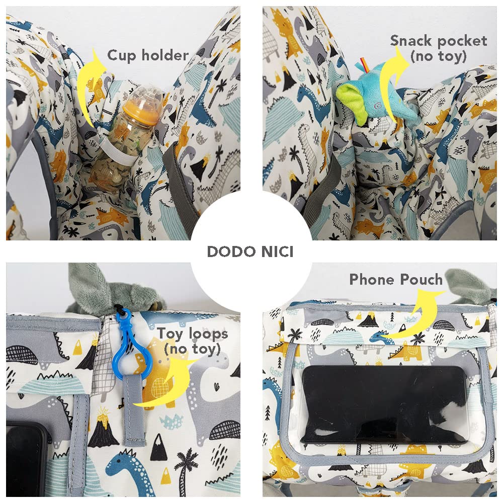 Shopping Cart Cover For Baby/Toddler With Pillow, Cozy High Chair Cover, Removable Bolster Positioner, Dinosaur