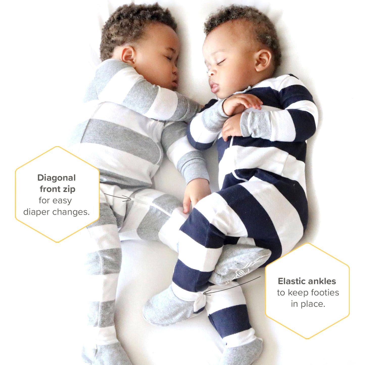 Burt'S Bees Baby Baby Boys Pajamas, Zip-Front Non-Slip Footed Pjs, Organic Cotton And Toddler Sleepers, Midnight Rugby Stripe, 2