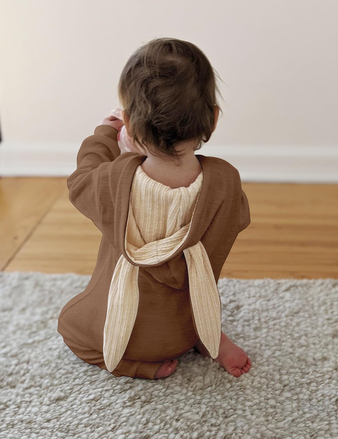 Agqt Baby Boys Bunny Costume 1St Easter Outfit Halloween Animal Costume One Piece Romper Rabbit Ear Bodysuits Hoodie Light Brown