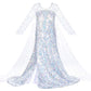 Luxury White Princess Dress Costumes With Shining Long Cape Girls Birthday Party 7-8 Years