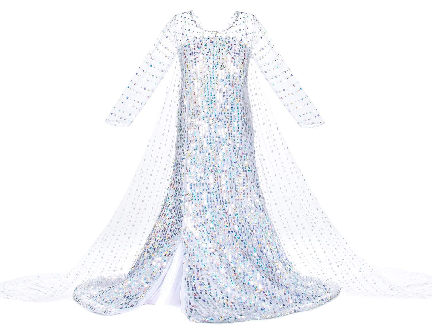 Luxury White Princess Dress Costumes With Shining Long Cape Girls Birthday Party 7-8 Years