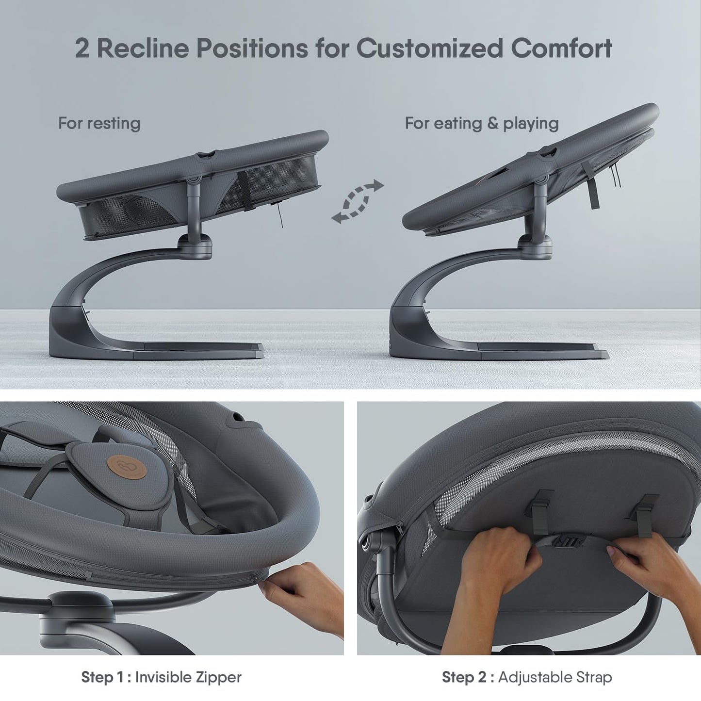 Baby Swings For Infants, Obee Odee Baby Swing, Infant Swing With 5 Speeds, 12 Lullabies, Portable Baby Swing, 360 Rotating Seat,