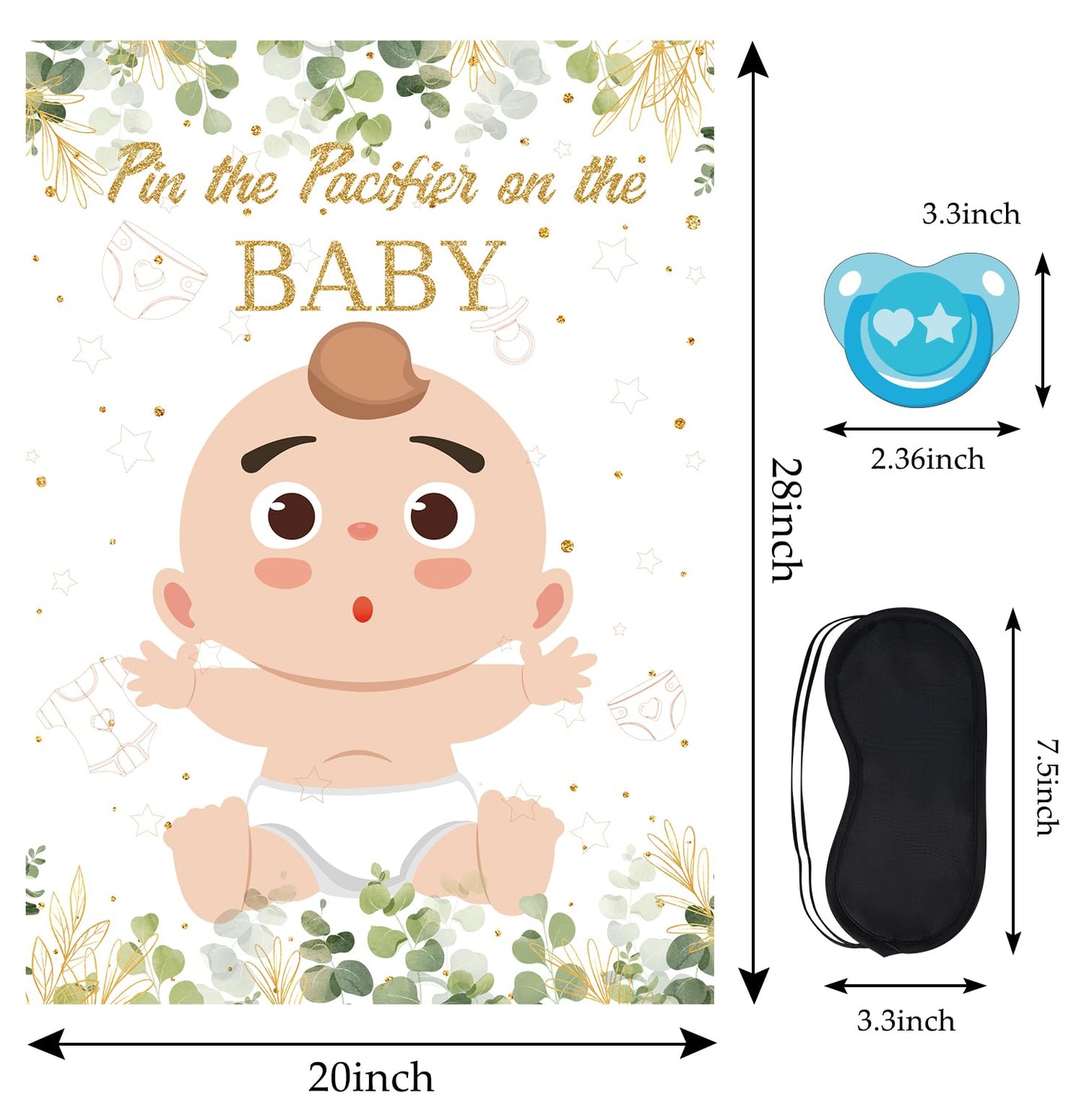 Sietdeseo Pin The Pacifier On The Baby Game - 48 Pcs Stickers, Large Eucalyptus Poster For Kids Birthday, Baby Shower Party Supp