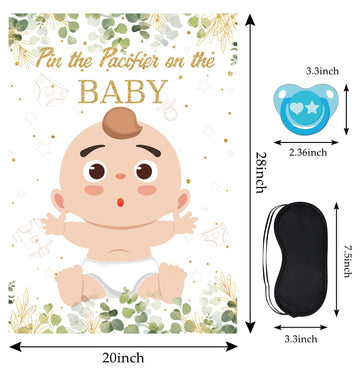 Sietdeseo Pin The Pacifier On The Baby Game - 48 Pcs Stickers, Large Eucalyptus Poster For Kids Birthday, Baby Shower Party Supp