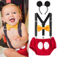 Baby Boys First Birthday Christmas Costume Cake Smash Outfits Y Back Suspenders Bloomers Bowtie Set Mouse Ear Headband 6-12 Mont