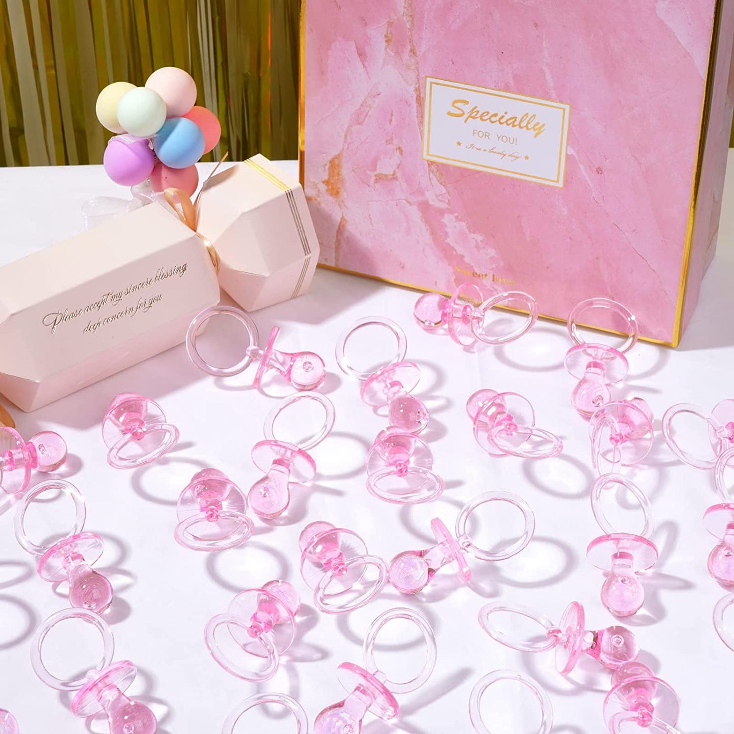100 Pieces 2.75 Inch Baby Pacifier Baby Shower Plastic Pacifier For Baby Shower Pacifier, Gender Show Party Decoration Diy Baby