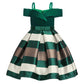 Nssmwttc Girls Off Shoulder Dress Kids Christmas Sunday Halloween Baptism Christening Ball Gown Stripe Dresses (Green,140)