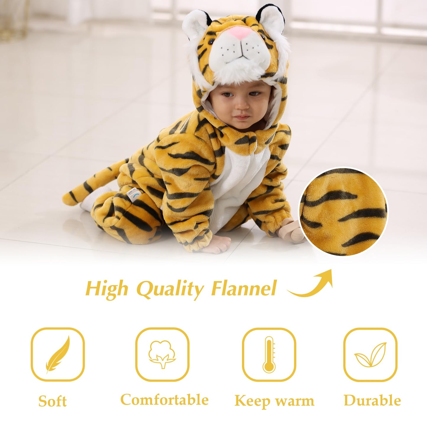 Tonwhar Kids' And Toddlers' Infant Tiger Dinosaur Animal Fancy Dress Costume Outfit Hooded Romper Jumpsuit (12-18 Months/Height: