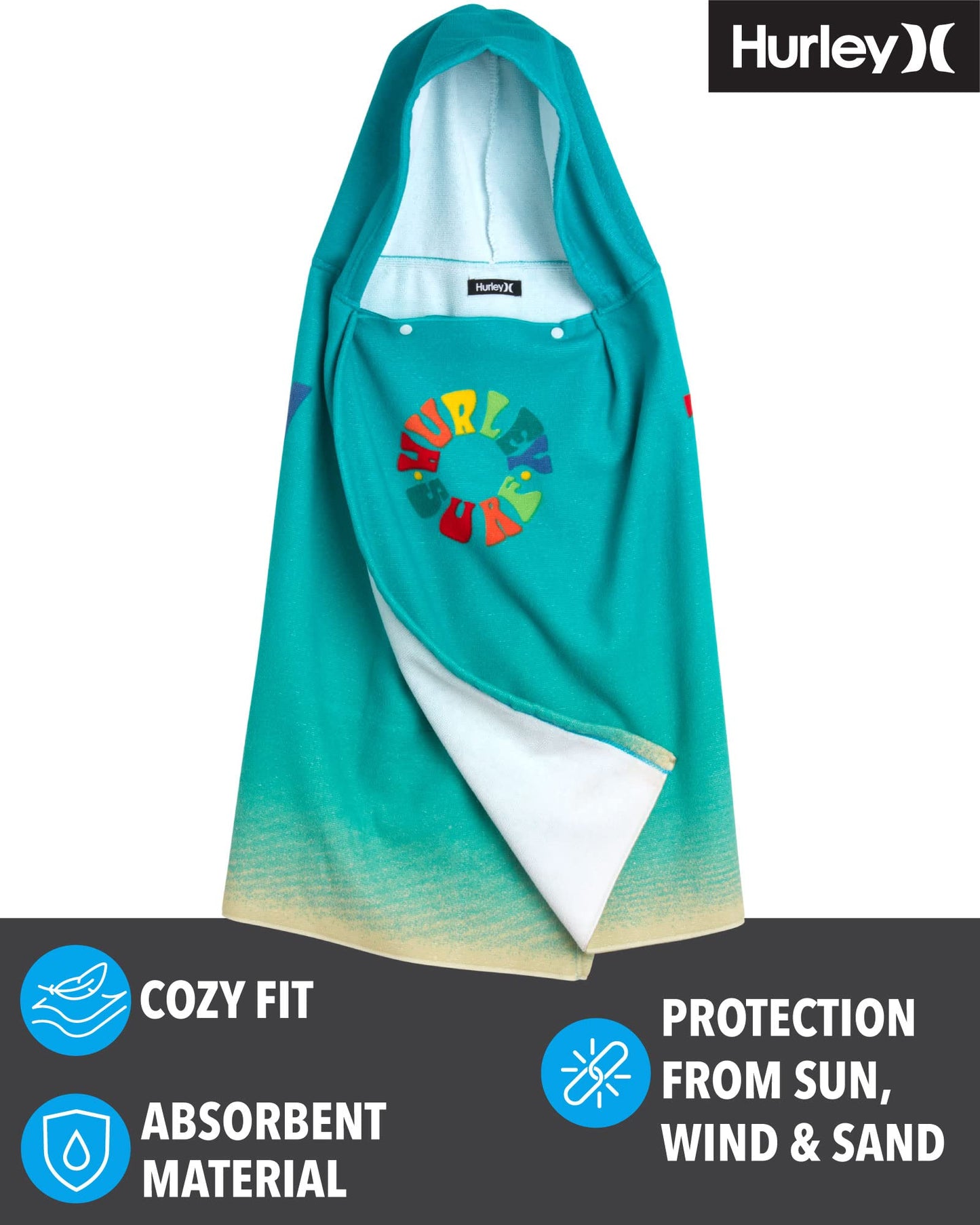 Hurley Kids' Hooded Beach Towel - Beach, Pool Poncho Swim Cover Up - Youth Swim Changing Bath Towel For Boys And Girls, Blue Bea