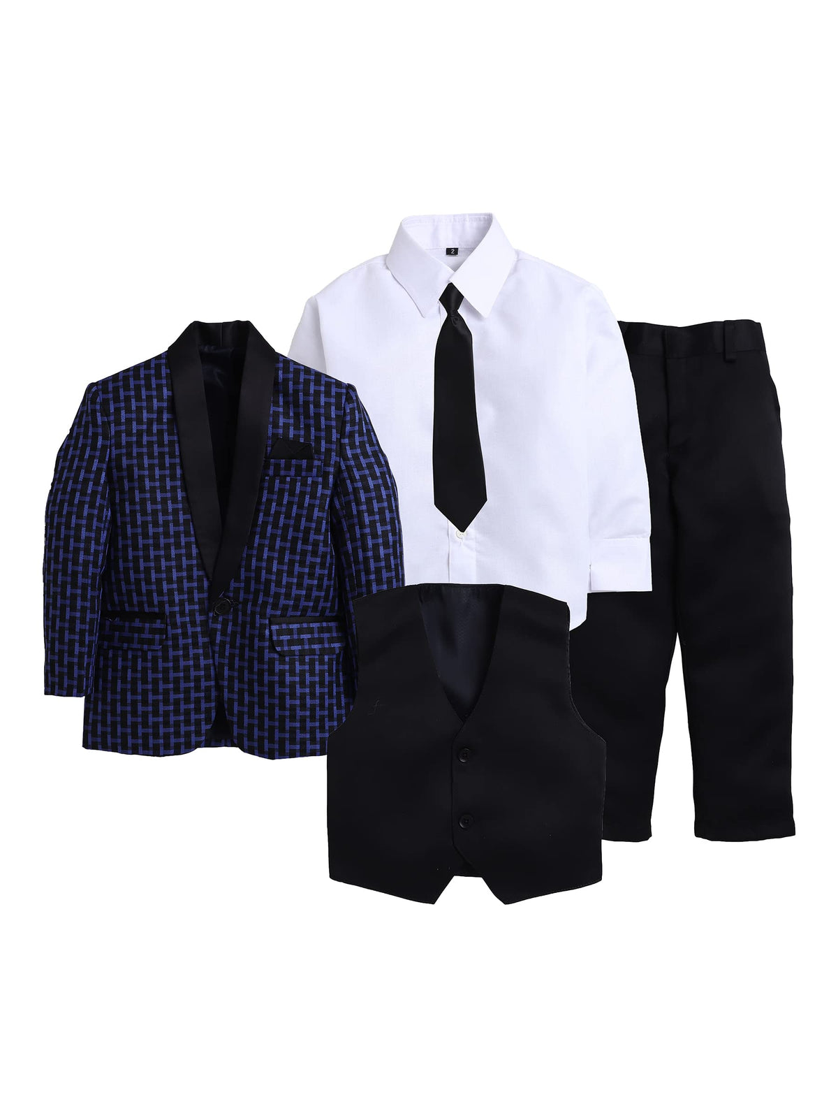 Jeetethnics Boys Navy Blue Checked Coat Suit Set With Waistcoat Shirt And Trousers (9062Bmh)