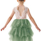 2Bunnies Girl Peony Lace Back A-Line Tiered Tutu Tulle Flower Girl Dress (Sage Sleeveless Short, 12M)