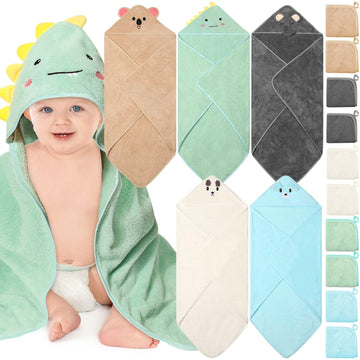 15 PCS Hooded Baby Towels, Soft Baby Towel, Absorbent Baby Bath Towel, 5 Styles Baby Towels and 10 PCS Baby Washcloths for Newbo