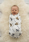 Celina Polka Baby Muslin Swaddle Blanket, Monkey Print, White and Blue, 100cm x 100cm, 06 Months, Super Soft, Skin Friendly